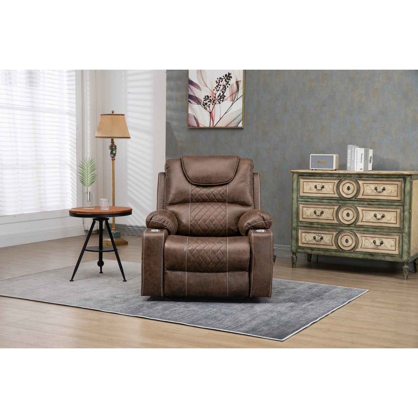 Fauteuil inclinable électrique surdimensionné en cuir PU avec massage, chauffage lombaire, porte-gobelet, position à plat à 180°