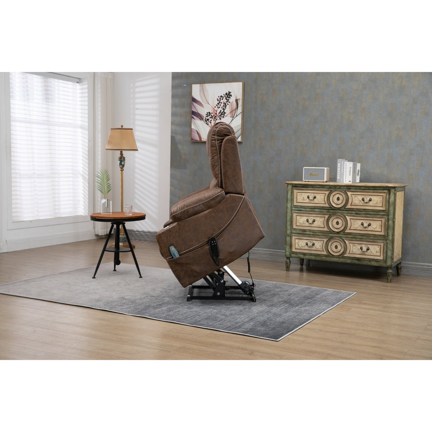 Fauteuil inclinable électrique surdimensionné en cuir PU avec massage, chauffage lombaire, porte-gobelet, position à plat à 180°