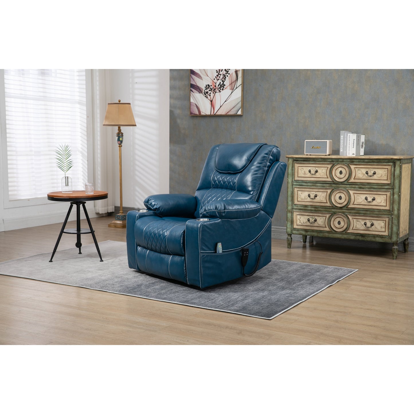Fauteuil inclinable électrique surdimensionné en cuir PU avec massage, chauffage lombaire, porte-gobelet, position à plat à 180°