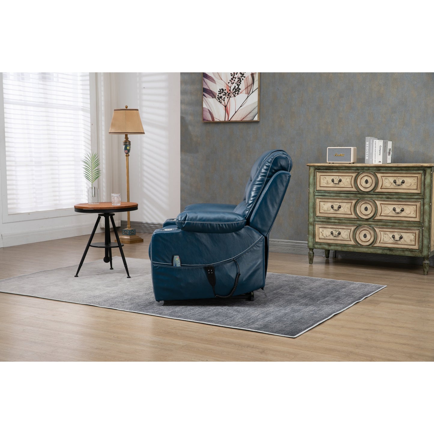 Fauteuil inclinable électrique surdimensionné en cuir PU avec massage, chauffage lombaire, porte-gobelet, position à plat à 180°