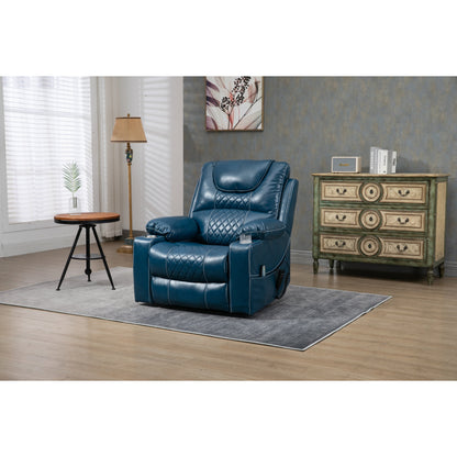 Fauteuil inclinable électrique surdimensionné en cuir PU avec massage, chauffage lombaire, porte-gobelet, position à plat à 180°