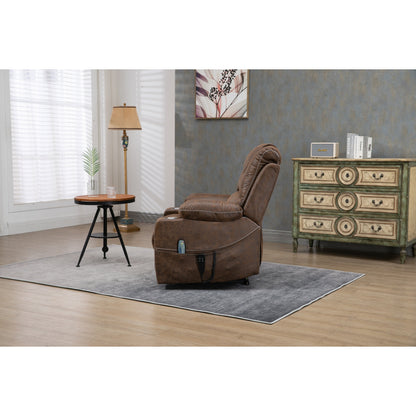 Fauteuil inclinable électrique surdimensionné en cuir PU avec massage, chauffage lombaire, porte-gobelet, position à plat à 180°