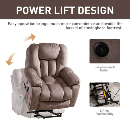 Fauteuil inclinable électrique surdimensionné avec massage et chauffage, avec 2 porte-gobelets dissimulés pour personnes âgées