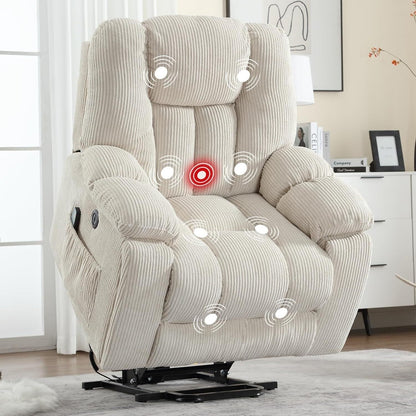 Fauteuil inclinable électrique surdimensionné avec massage et chauffage, avec 2 porte-gobelets dissimulés pour personnes âgées