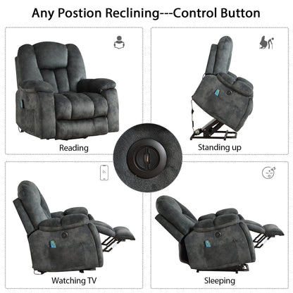 Fauteuil inclinable électrique surdimensionné avec massage et chauffage, avec 2 porte-gobelets dissimulés pour personnes âgées