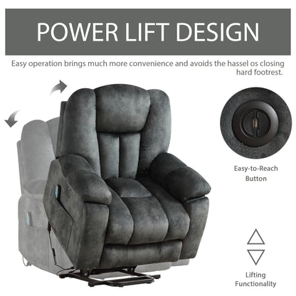 Fauteuil inclinable électrique surdimensionné avec massage et chauffage, avec 2 porte-gobelets dissimulés pour personnes âgées
