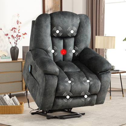 Fauteuil inclinable électrique surdimensionné avec massage et chauffage, avec 2 porte-gobelets dissimulés pour personnes âgées