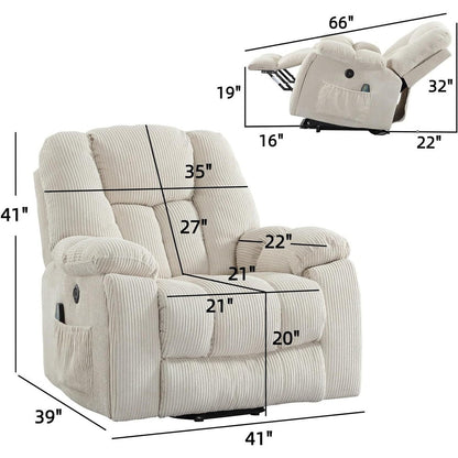 Fauteuil inclinable électrique surdimensionné avec massage et chauffage, avec 2 porte-gobelets dissimulés pour personnes âgées
