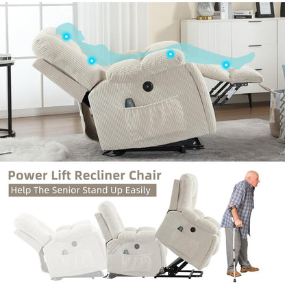 Fauteuil inclinable électrique surdimensionné avec massage et chauffage, avec 2 porte-gobelets dissimulés pour personnes âgées