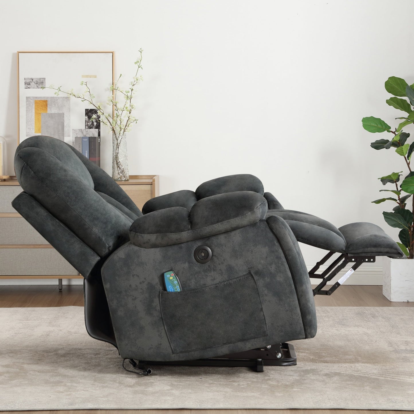 Fauteuil inclinable électrique surdimensionné avec massage et chauffage, avec 2 porte-gobelets dissimulés pour personnes âgées