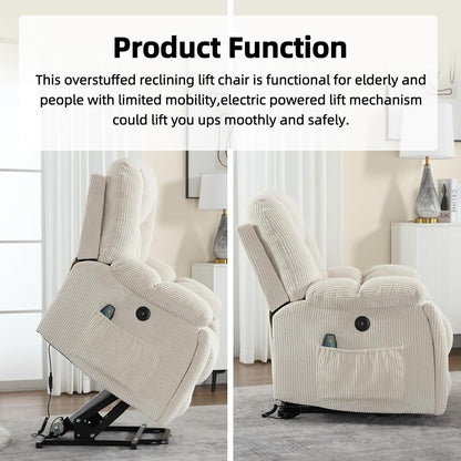 Fauteuil inclinable électrique surdimensionné avec massage et chauffage, avec 2 porte-gobelets dissimulés pour personnes âgées