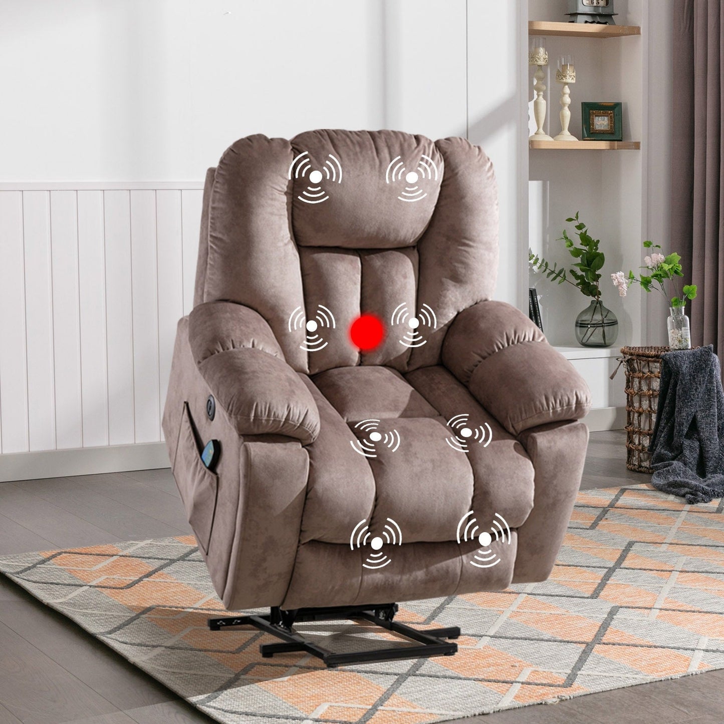 Fauteuil inclinable électrique surdimensionné avec massage et chauffage, avec 2 porte-gobelets dissimulés pour personnes âgées