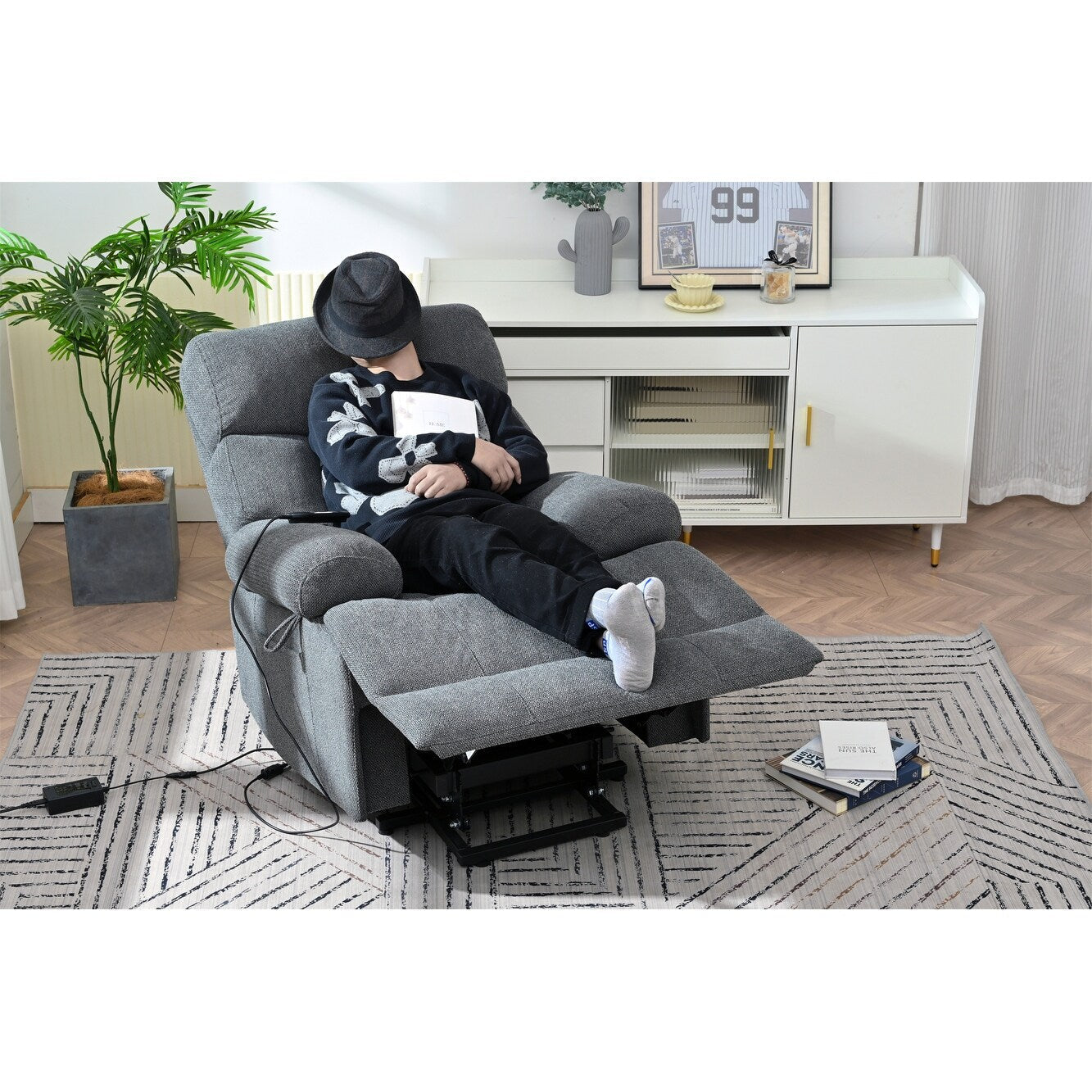 Fauteuil inclinable électrique surdimensionné pour personnes âgées, canapé inclinable avec télécommande, poche latérale, siège spacieux