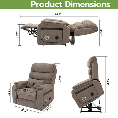 Fauteuil inclinable électrique surdimensionné avec massage thermique, 180° en position allongée