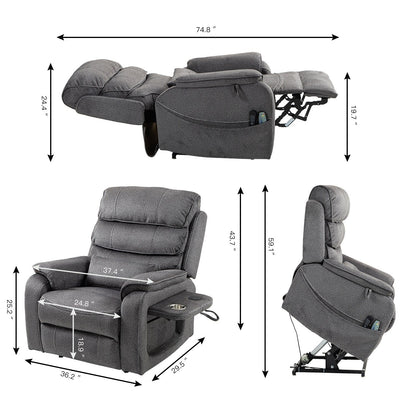 Fauteuil inclinable électrique surdimensionné avec massage thermique, 180° en position allongée