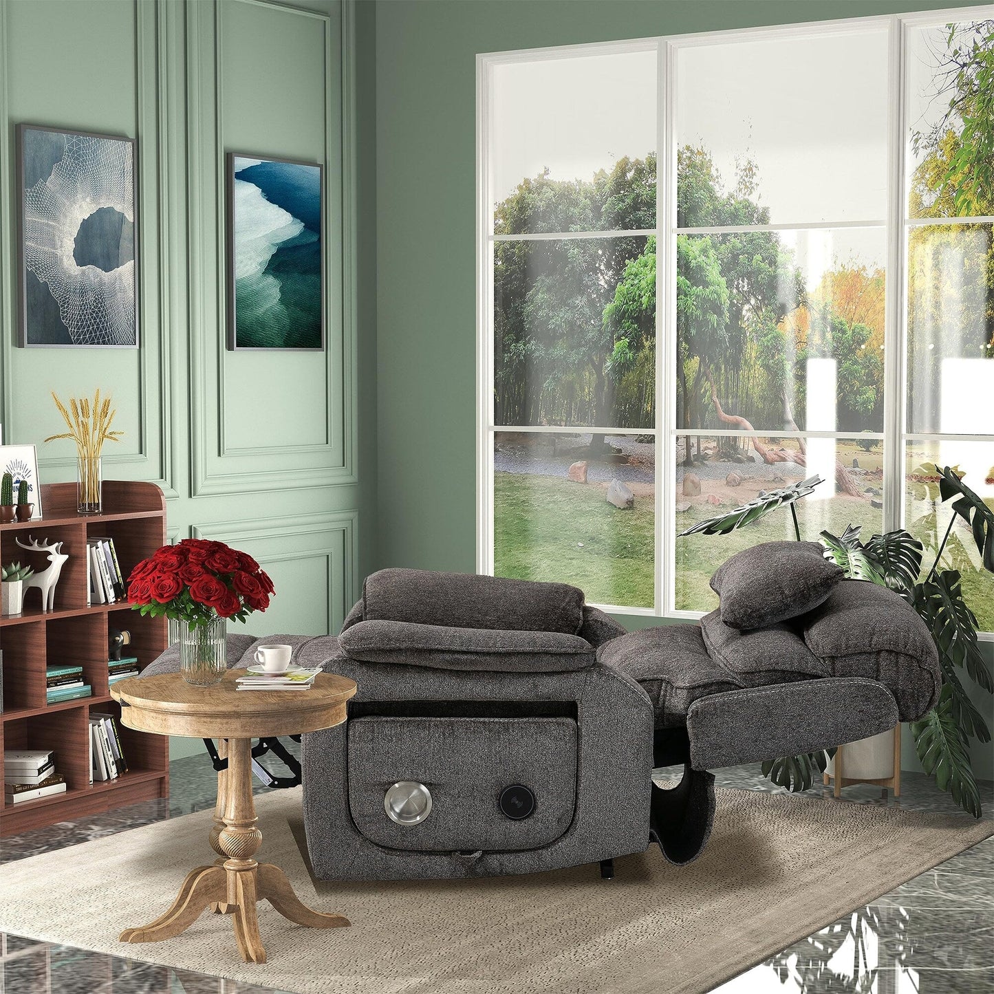 Fauteuil inclinable électrique surdimensionné avec massage thermique, 180° en position allongée