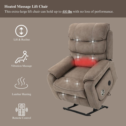 Fauteuil inclinable électrique surdimensionné avec massage thermique, 180° en position allongée