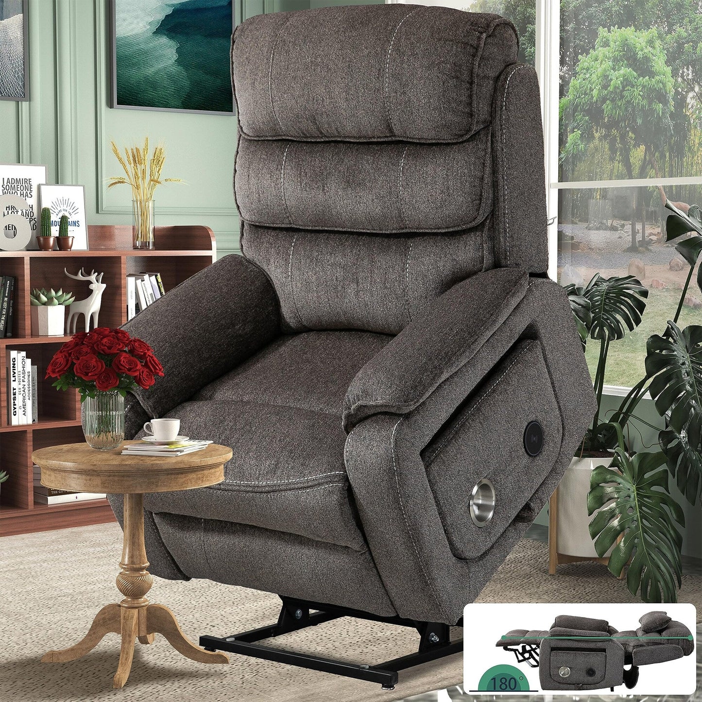 Fauteuil inclinable électrique surdimensionné avec massage thermique, 180° en position allongée