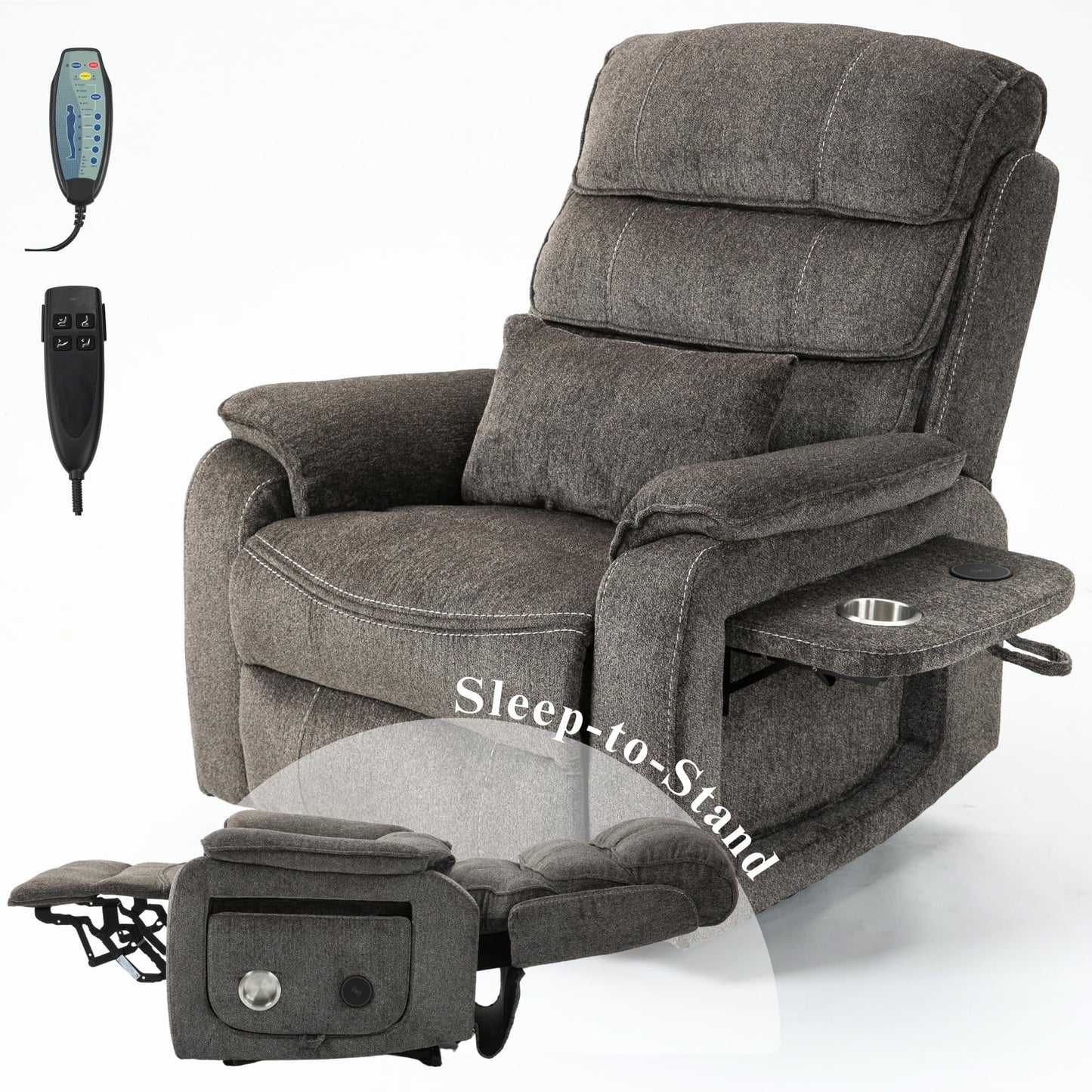 Fauteuil inclinable électrique surdimensionné avec massage thermique, 180° en position allongée
