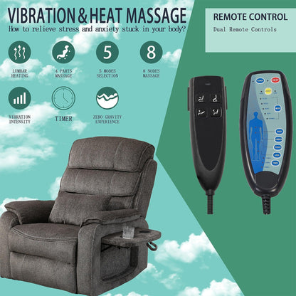 Fauteuil inclinable électrique surdimensionné avec massage thermique, 180° en position allongée