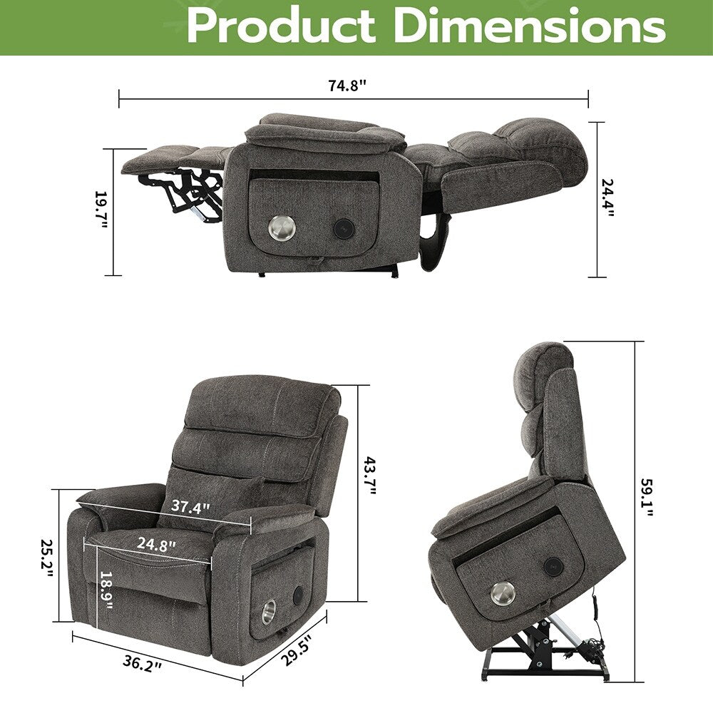 Fauteuil inclinable électrique surdimensionné avec massage thermique, 180° en position allongée