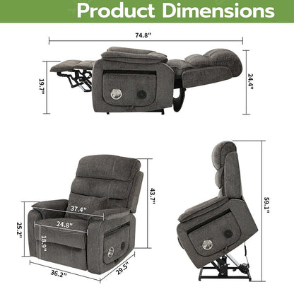 Fauteuil inclinable électrique surdimensionné avec massage thermique, 180° en position allongée