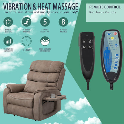 Fauteuil inclinable électrique surdimensionné avec massage thermique, 180° en position allongée