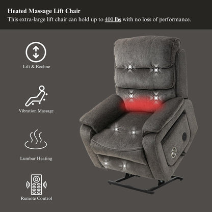 Fauteuil inclinable électrique surdimensionné avec massage thermique, 180° en position allongée
