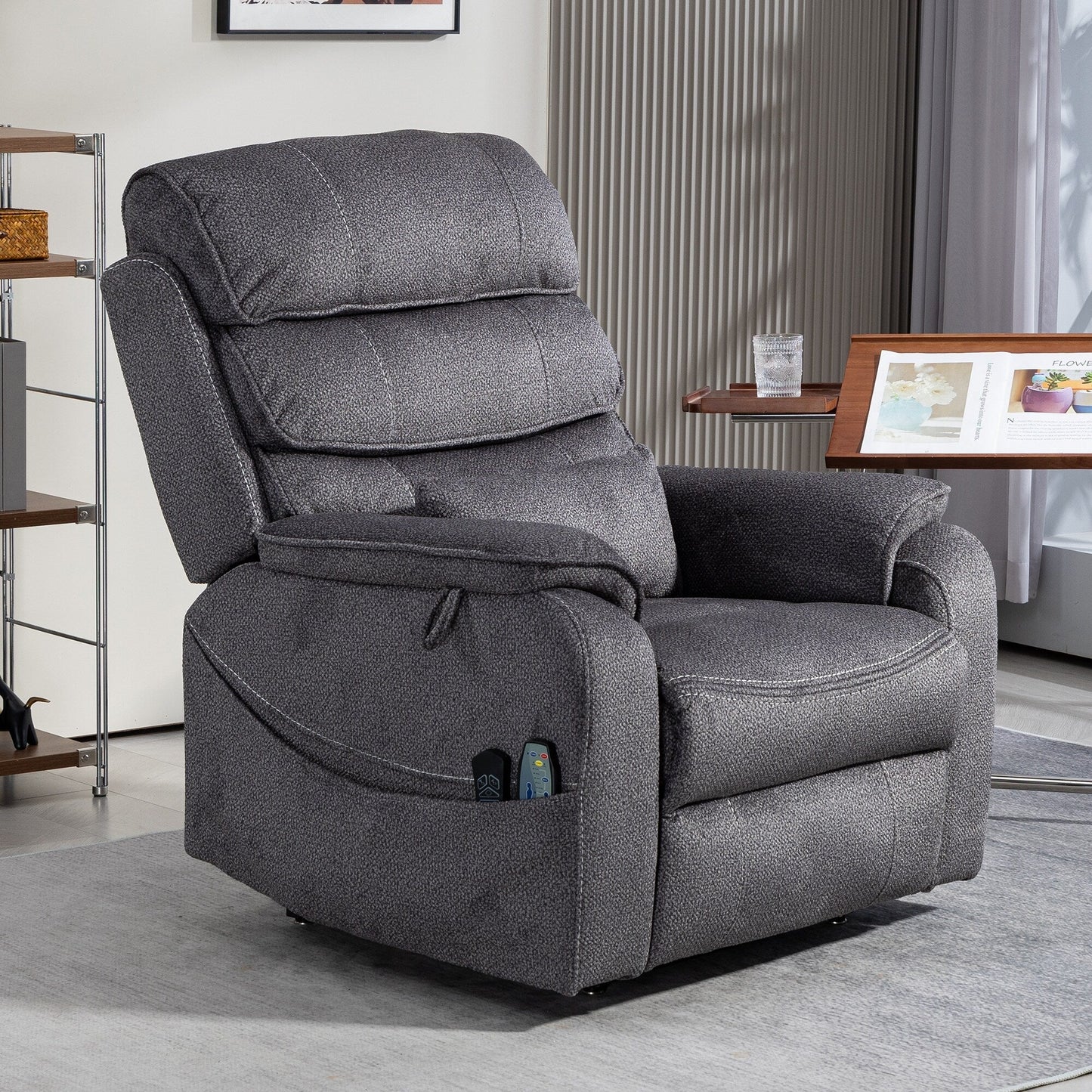 Fauteuil inclinable électrique surdimensionné avec massage thermique, 180° en position allongée