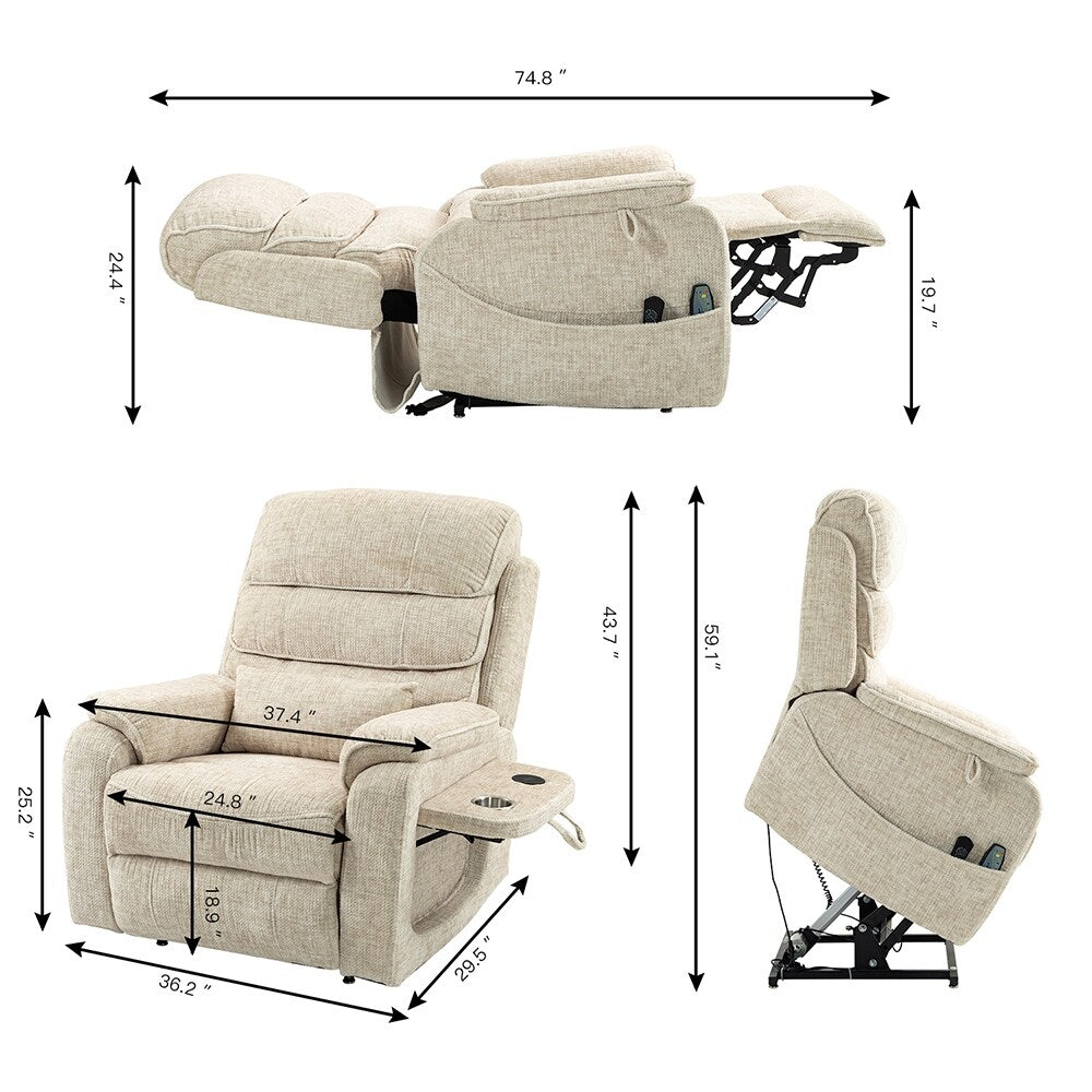 Fauteuil inclinable électrique surdimensionné avec massage thermique, 180° en position allongée