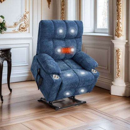 Fauteuil inclinable électrique surdimensionné avec double moteur, massage et chauffage lombaire, revêtement en chenille, deux porte-gobelets et poches latérales
