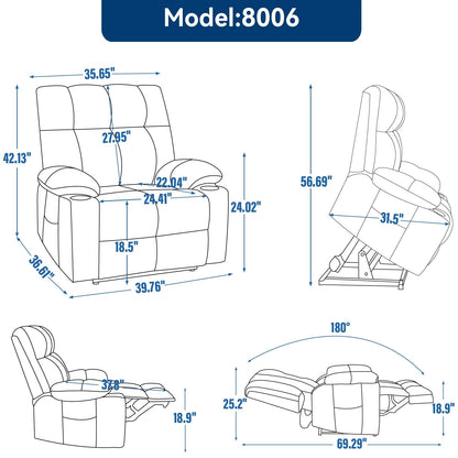 Fauteuil inclinable électrique surdimensionné avec double moteur, massage et chauffage lombaire, revêtement en chenille, deux porte-gobelets et poches latérales