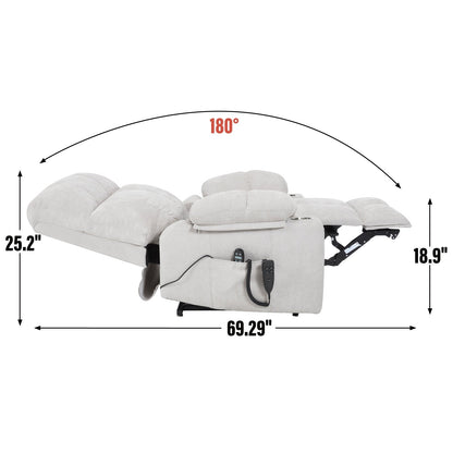Fauteuil inclinable électrique surdimensionné avec double moteur, massage et chauffage lombaire, revêtement en chenille, deux porte-gobelets et poches latérales