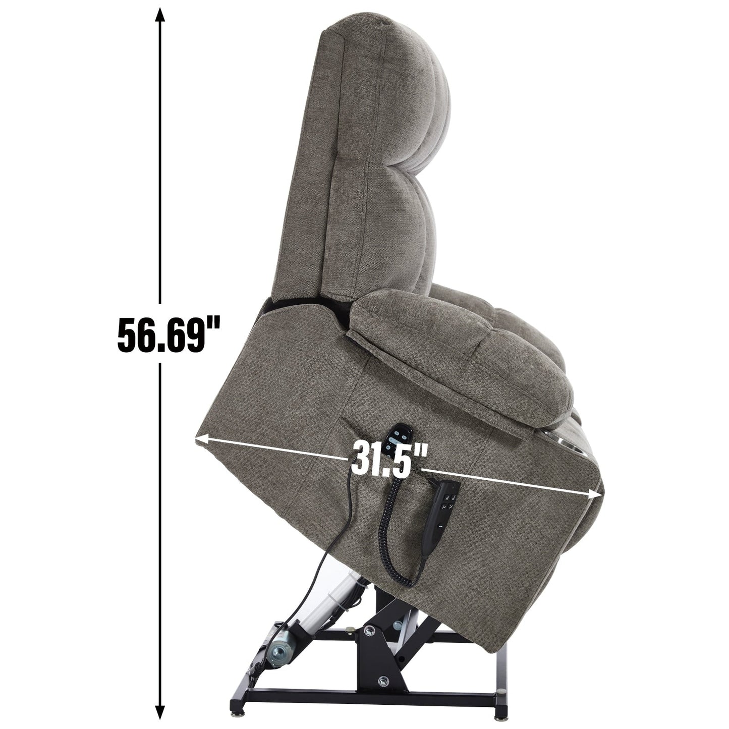 Fauteuil inclinable électrique surdimensionné avec double moteur, massage et chauffage lombaire, revêtement en chenille, deux porte-gobelets et poches latérales