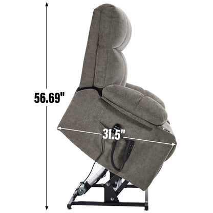 Fauteuil inclinable électrique surdimensionné avec double moteur, massage et chauffage lombaire, revêtement en chenille, deux porte-gobelets et poches latérales