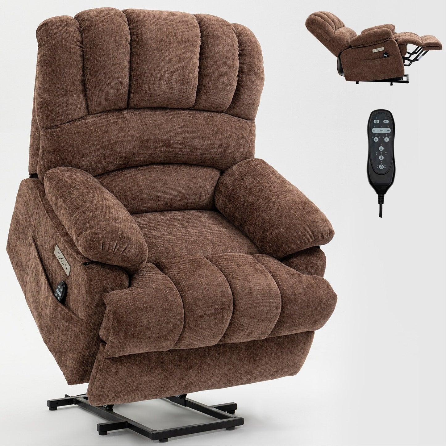 Fauteuil inclinable électrique surdimensionné avec massage, chauffage, vibrations à 8 points, chauffage lombaire, port USB, deux poches latérales