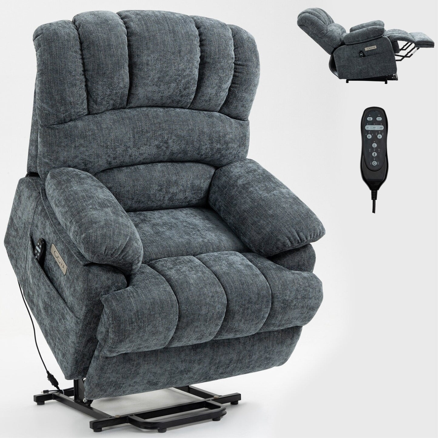 Fauteuil inclinable électrique surdimensionné avec massage, chauffage, vibrations à 8 points, chauffage lombaire, port USB, deux poches latérales