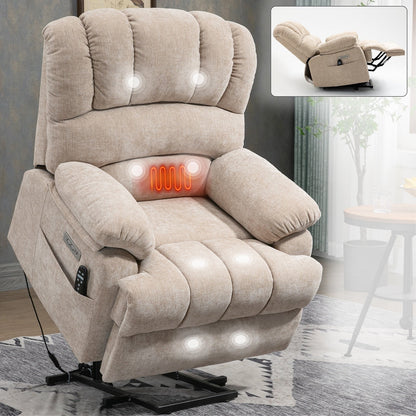 Fauteuil inclinable électrique surdimensionné avec massage, chauffage, vibrations à 8 points, chauffage lombaire, port USB, deux poches latérales