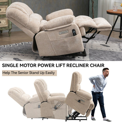 Fauteuil inclinable électrique surdimensionné avec massage, chauffage, vibrations à 8 points, chauffage lombaire, port USB, deux poches latérales