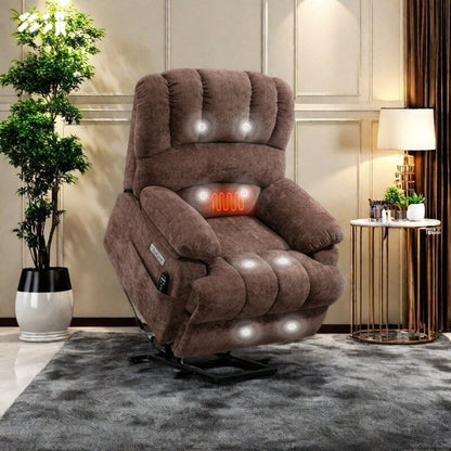 Fauteuil inclinable électrique surdimensionné avec massage, chauffage, vibrations à 8 points, chauffage lombaire, port USB, deux poches latérales