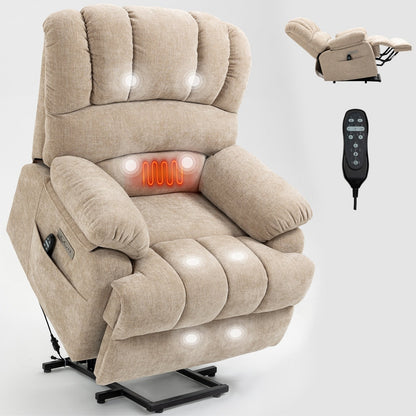 Fauteuil inclinable électrique surdimensionné avec massage, chauffage, vibrations à 8 points, chauffage lombaire, port USB, deux poches latérales