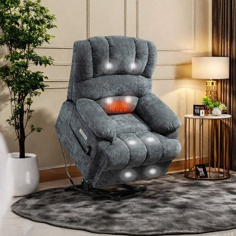 Fauteuil inclinable électrique surdimensionné avec massage, chauffage, vibrations à 8 points, chauffage lombaire, port USB, deux poches latérales