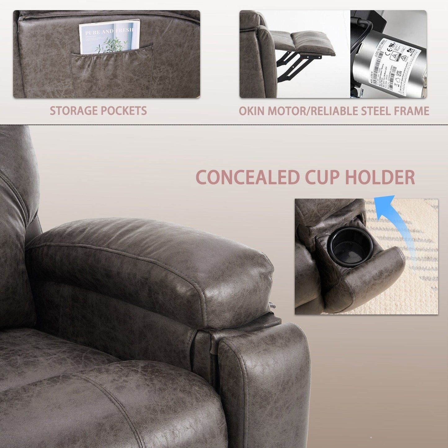 Fauteuil inclinable électrique surdimensionné avec moteur silencieux et massage