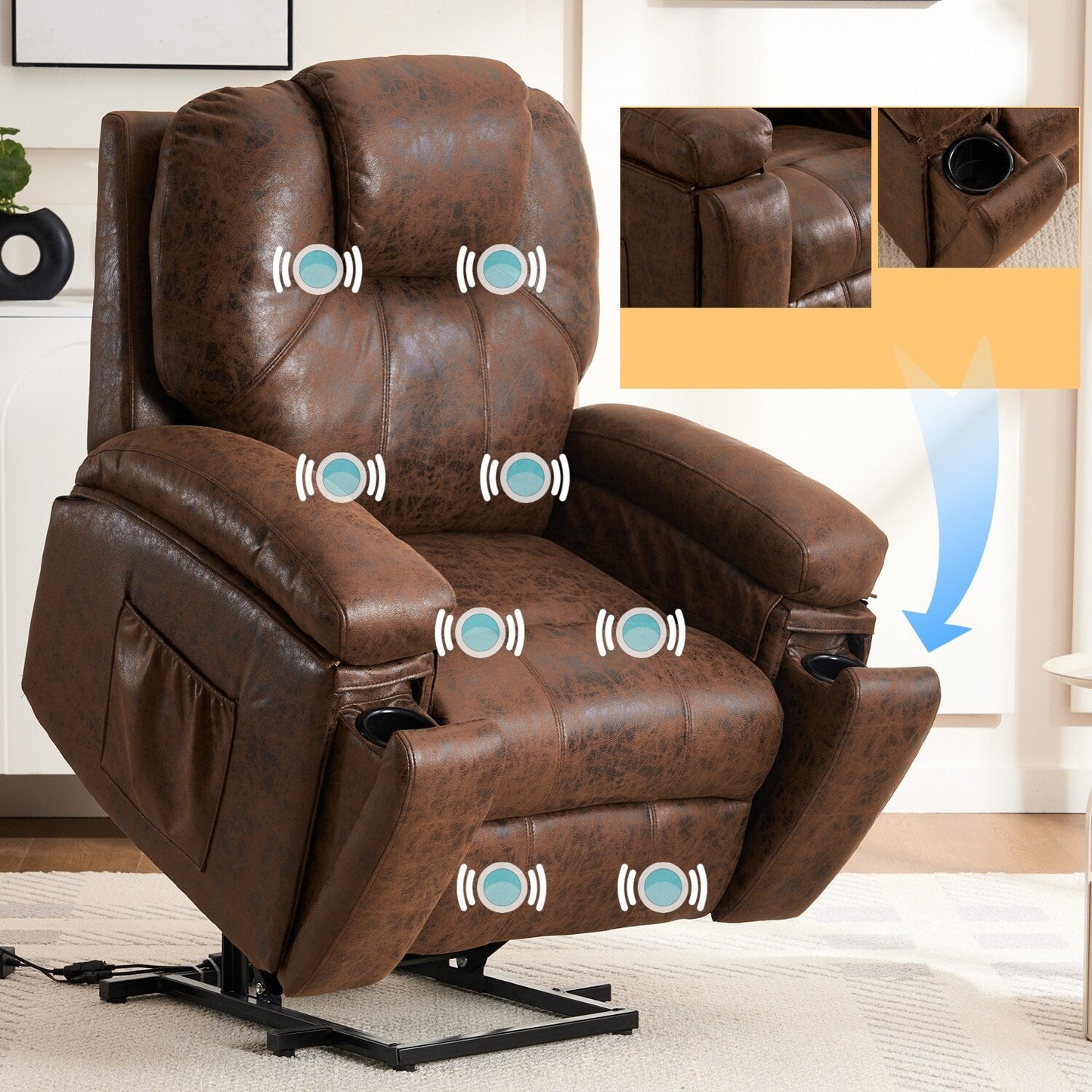 Fauteuil inclinable électrique surdimensionné avec moteur silencieux et massage