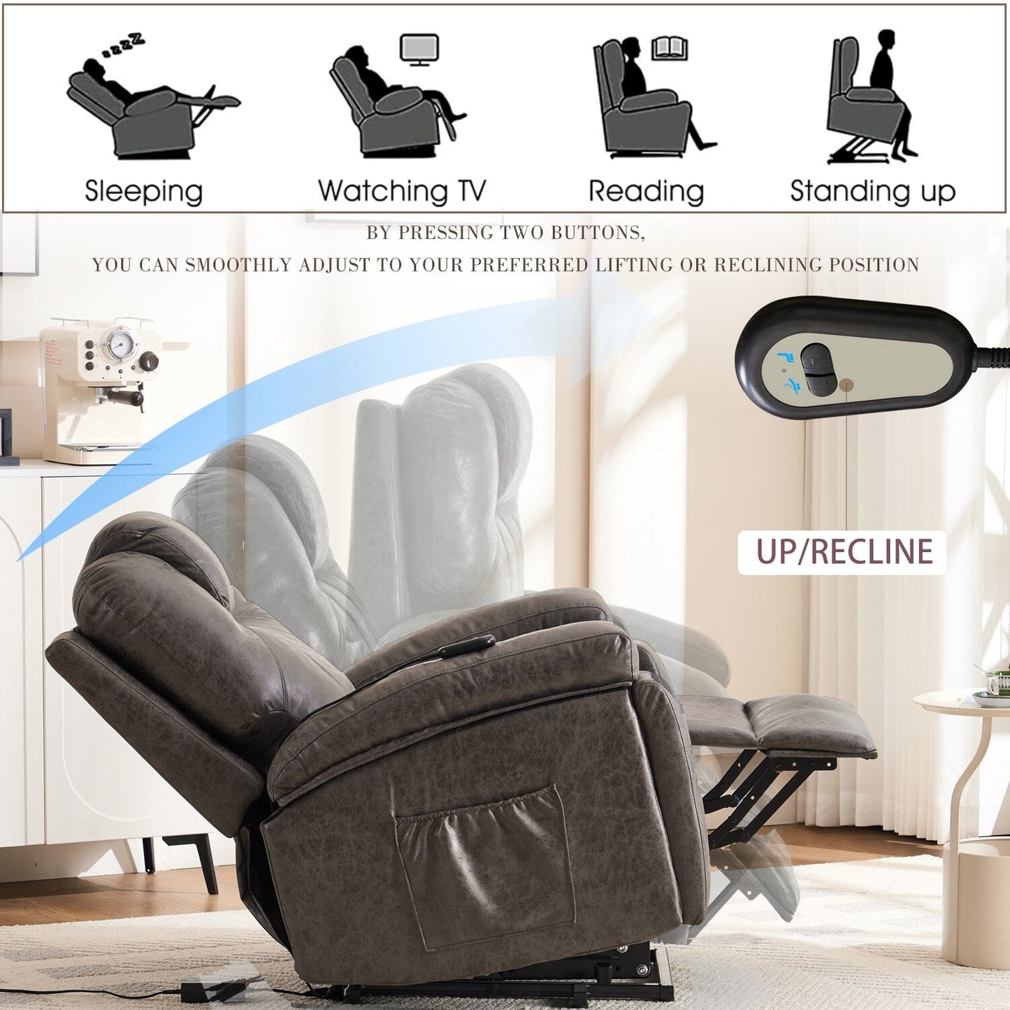 Fauteuil inclinable électrique surdimensionné avec moteur silencieux et massage