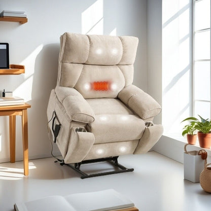 Fauteuil inclinable électrique surdimensionné avec deux moteurs, fonctions de chauffage et de massage, inclinaison à positions infinies, porte-gobelets dissimulés