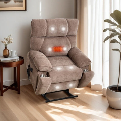 Fauteuil inclinable électrique surdimensionné avec deux moteurs, fonctions de chauffage et de massage, inclinaison à positions infinies, porte-gobelets dissimulés