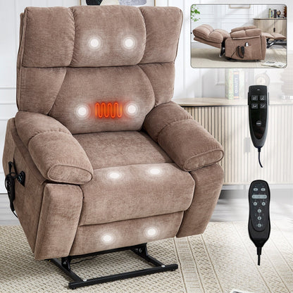 Fauteuil inclinable électrique surdimensionné avec deux moteurs, fonctions de chauffage et de massage, inclinaison à positions infinies, porte-gobelets dissimulés