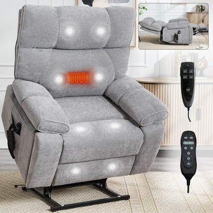 Fauteuil inclinable électrique surdimensionné avec deux moteurs, fonctions de chauffage et de massage, inclinaison à positions infinies, porte-gobelets dissimulés