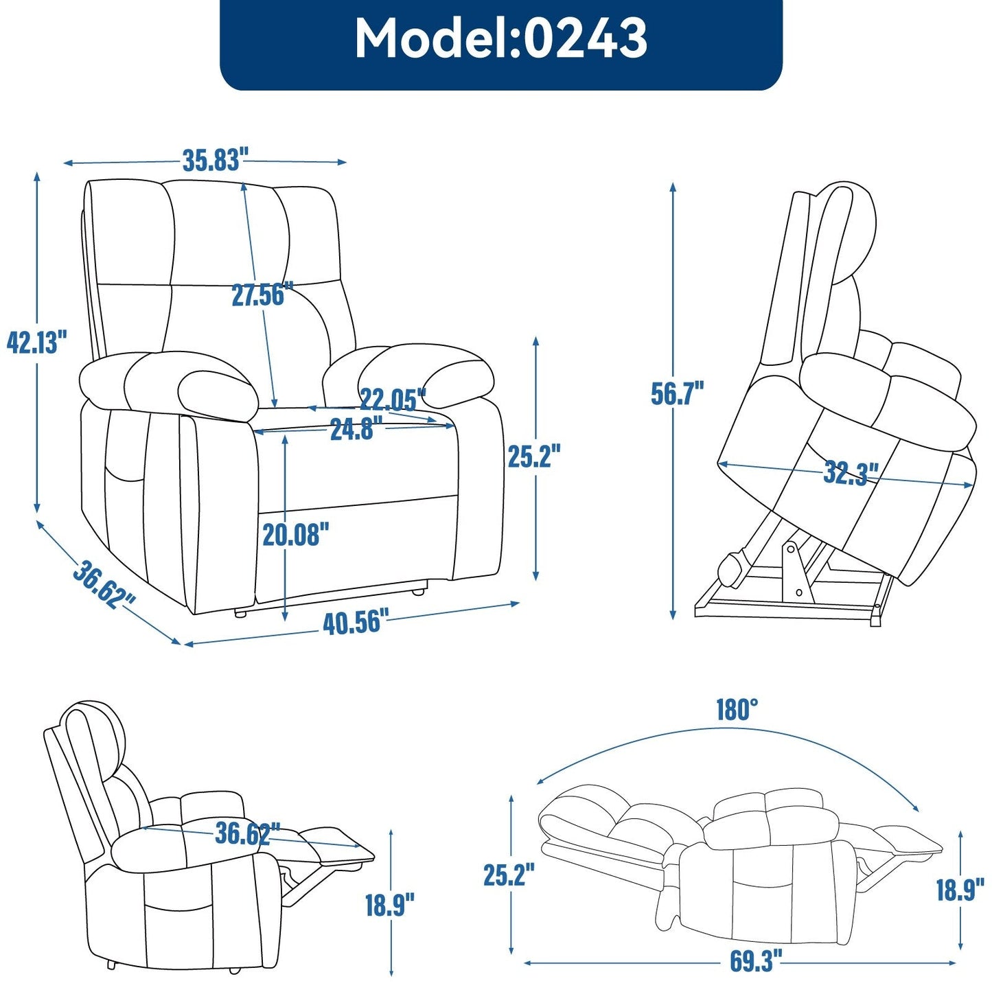 Fauteuil inclinable électrique surdimensionné avec deux moteurs, fonctions de chauffage et de massage, inclinaison à positions infinies, porte-gobelets dissimulés